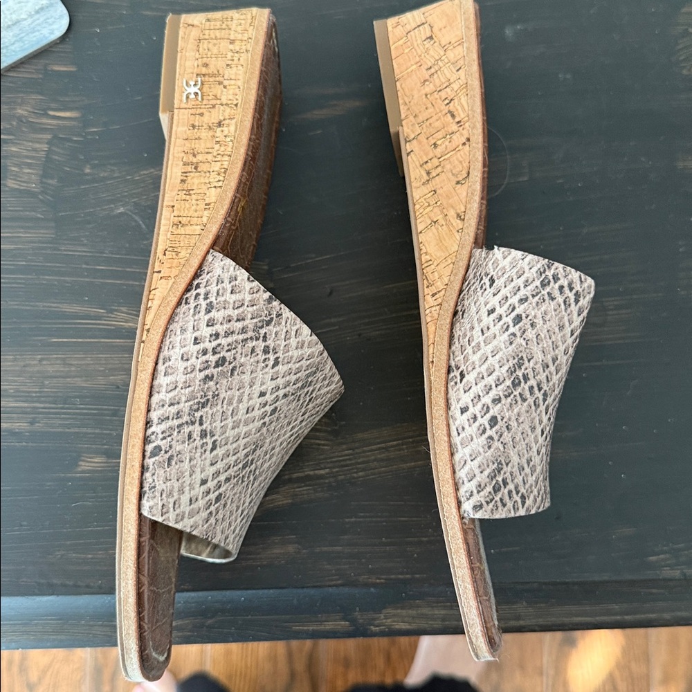 Sam Edelman Tan Snake Print Slide Sandals - Picture 2 of 4